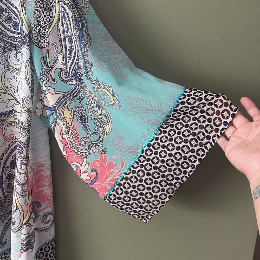 Soft Surroundings Muse Kimono Sheer Paisley Sequin Boho Cardigan Light Sz 1X - Picture 10 of 10